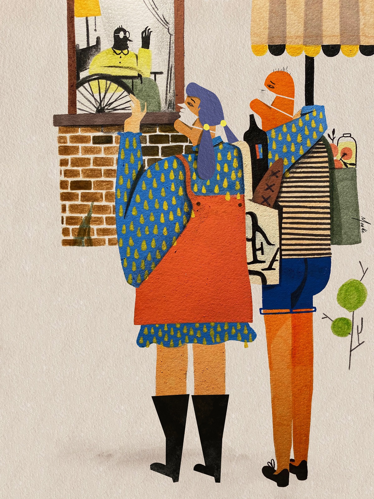 Con esta ilustración quiero enviar amor y los mejores deseos a nuestras queridas ancianas y ancianos. Están en mayor riesgo de padecimientos graves de COVID-19. Necesitan nuestra protección. Quedémonos en casa y ayudemos a nuestras abuelas y abuelos. Mantengamos la distancia física pero no la distancia emocional (Ilustración: Monkc).