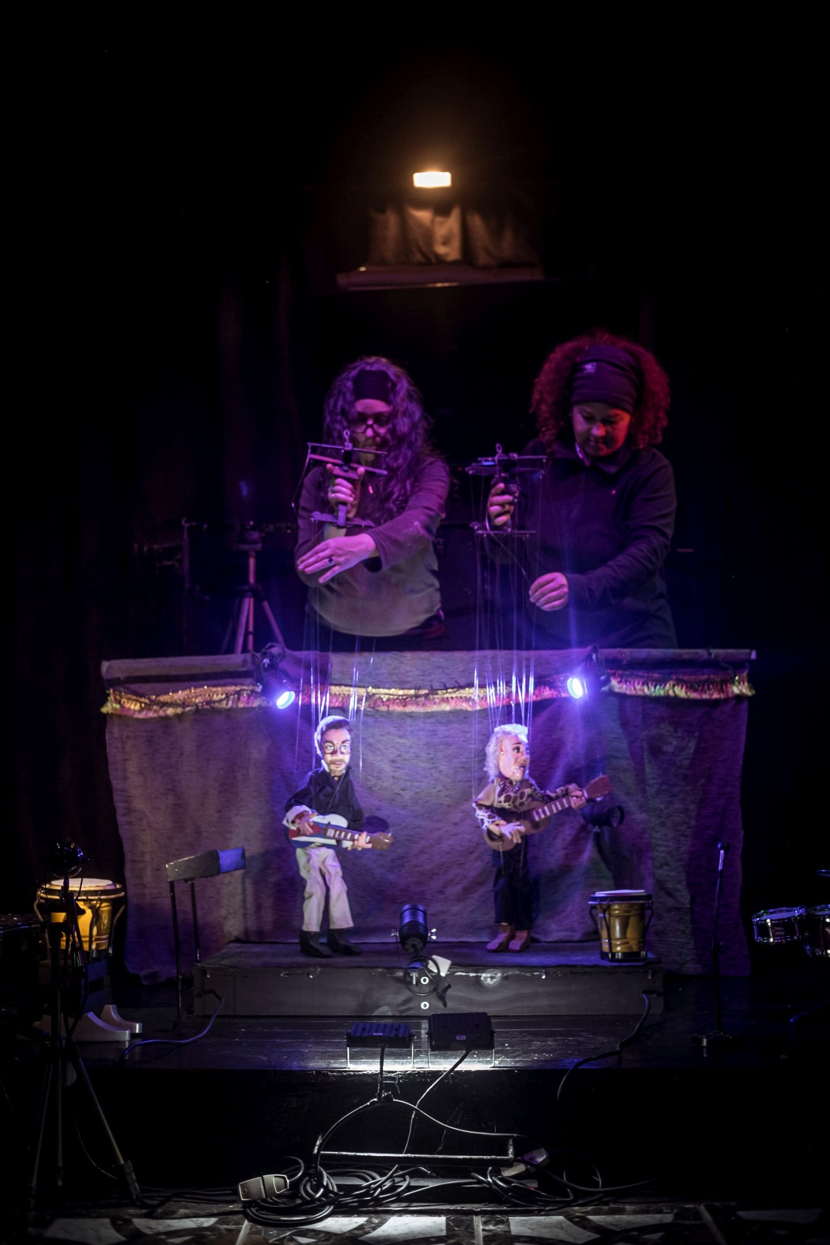 Gera y Yaqui en una función en la Casa de Títeres Cubana Argentina en Junin.